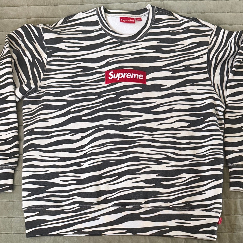 Supreme Box Logo BOGO Black and White Zebra Crewneck